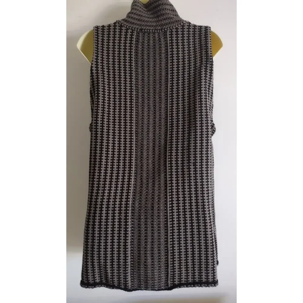 Habitat Long Bulky‎ Knit Vest with High Button Collar, Blk/Taupe, Sz M